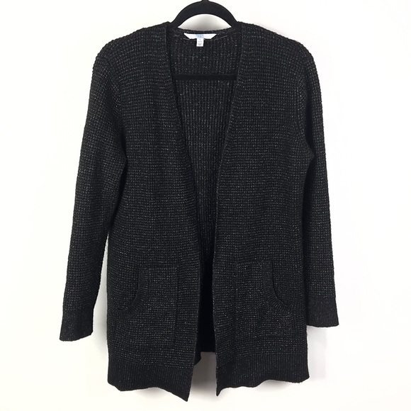 Time and Tru Sweaters - Time & Tru Women's Black Gray Open Front Cardigan Sweater Long Sleeve